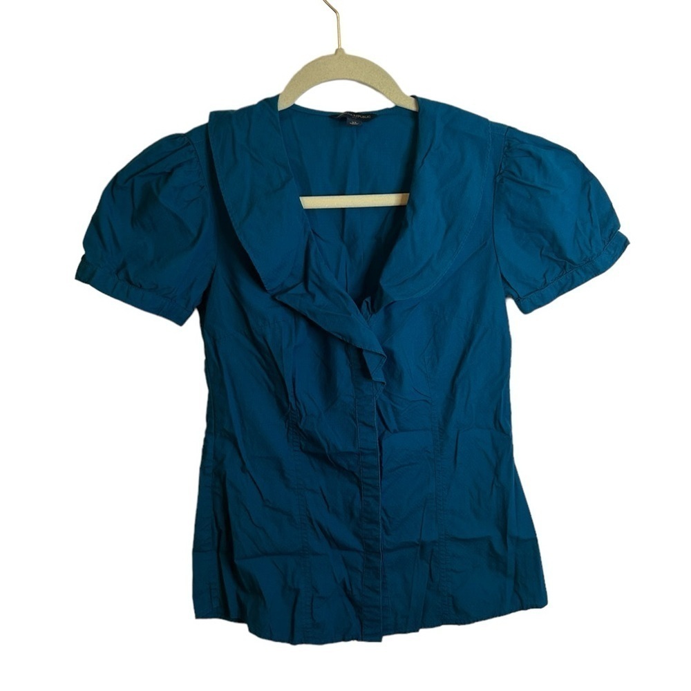 BANANA REPUBLIC DEEP TEAL Y2K PUFF SLEEVE BLOUSE